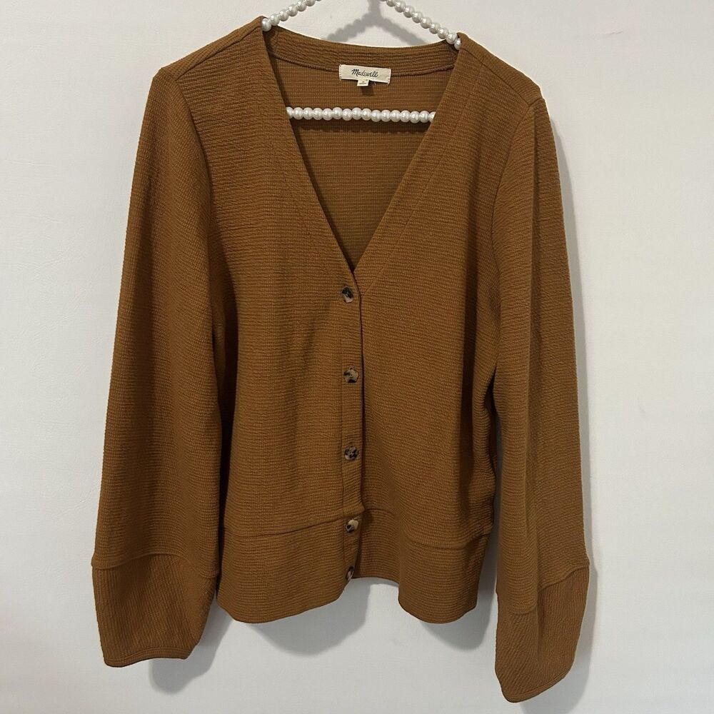 Madewell Cropped Cardigan Sweater Medium Acorn Camel Button Front Boho Capsule